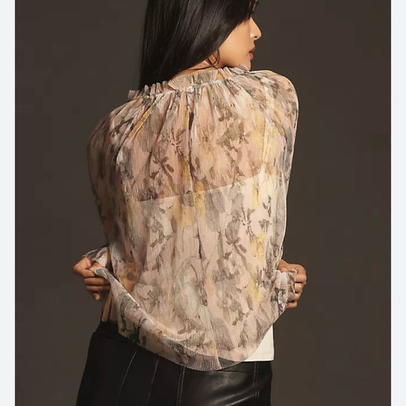 Anthropologie Long Sleeve Printed Sheer Blouse - size medium - Picture 2 of 9